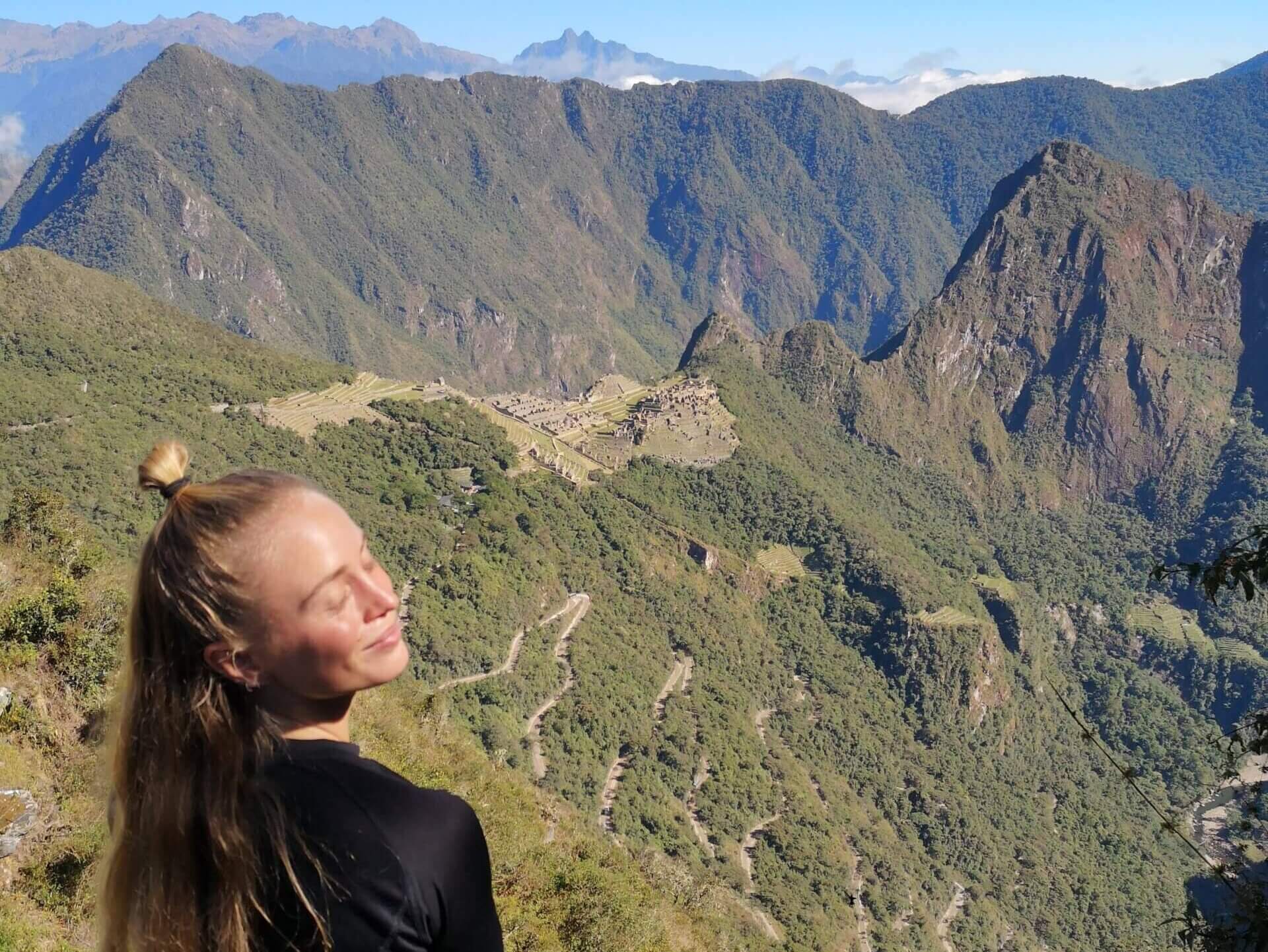 Sara Fondo at Machu Picchu in Peru