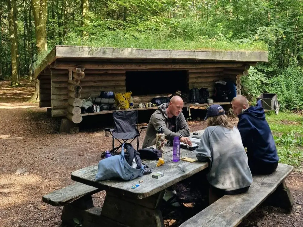 Playing games at a campsite on the Bornholm Coastal Path
