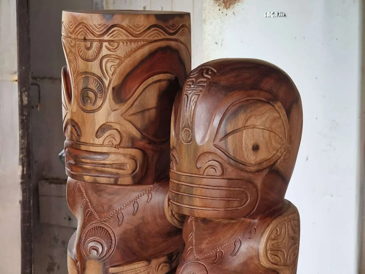 Local Tiki Sculptures crafted on the island of Taha'a in French Polynesia 