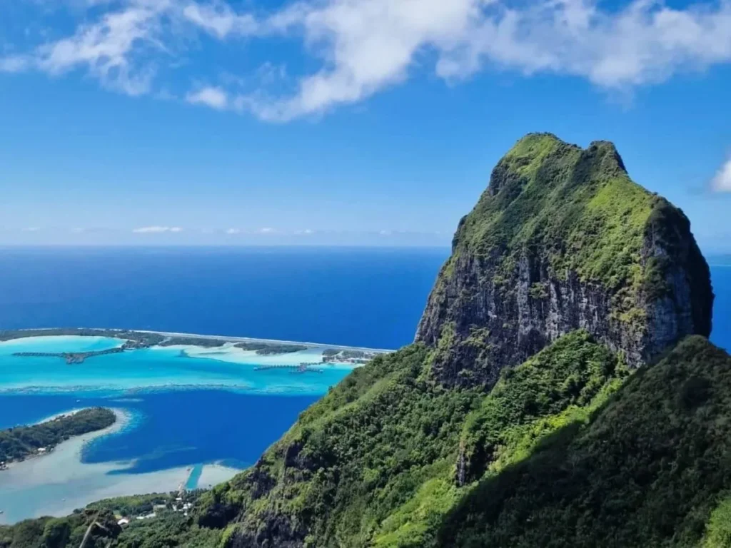 View at the summit of Mount Pahia Hiking Trail, the best hike in Bora Bora, French Polynesia