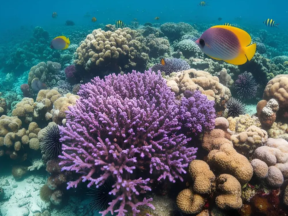 Colorful coral and fish at the best snorkel spot in Taha'a, the Coral Garden