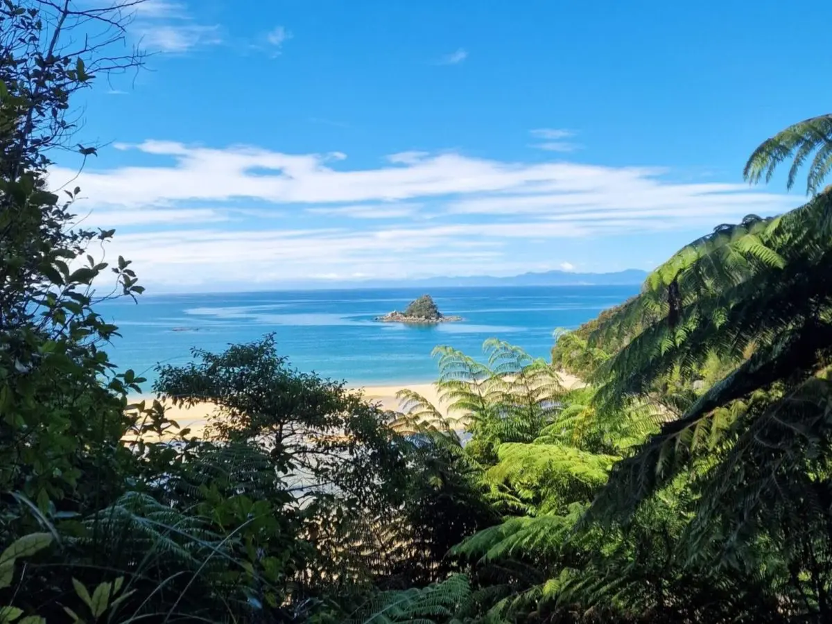 View of little island along the Abel Tasman Coast Track near Nelson on the South Island of New Zealand