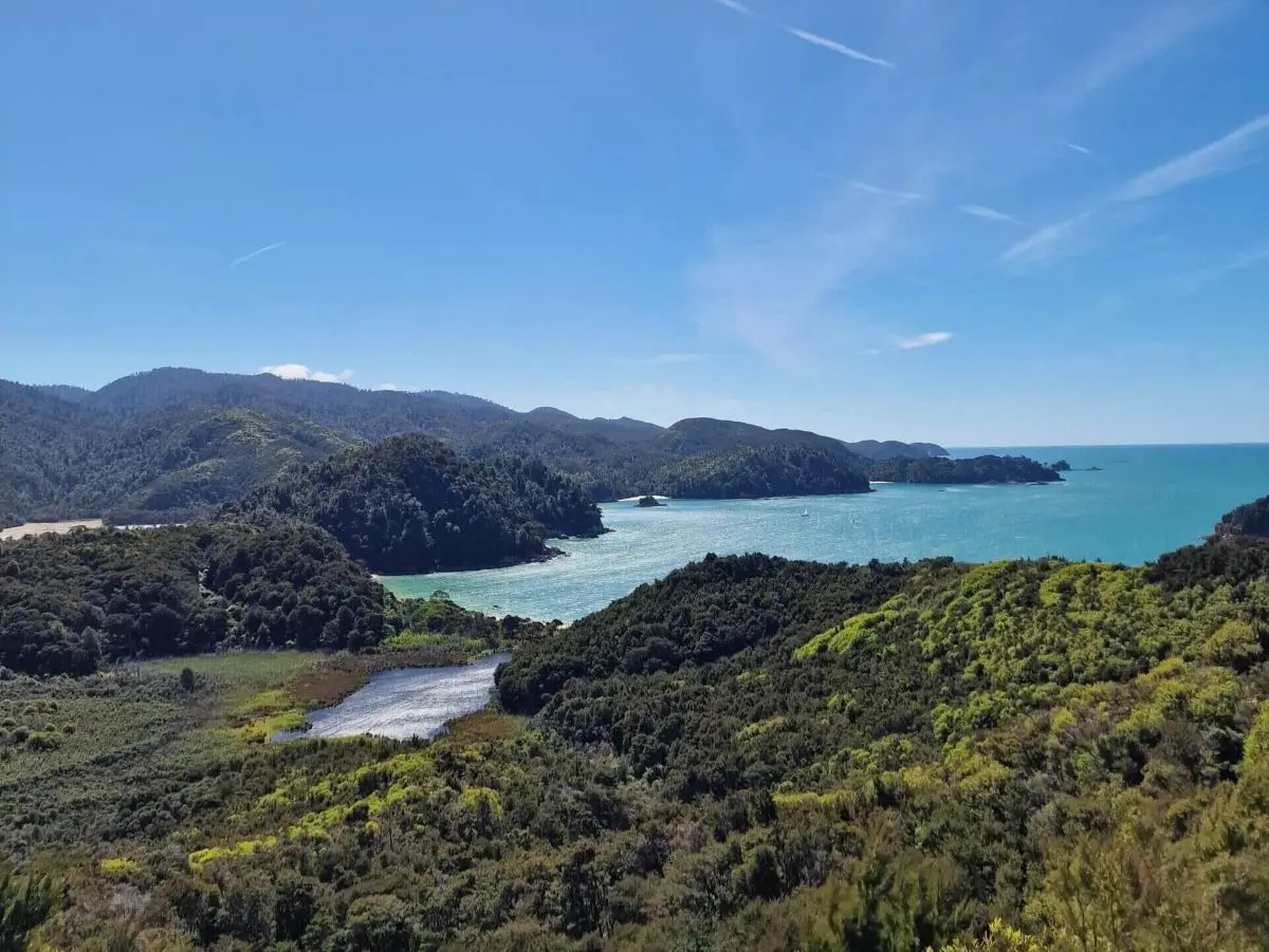 Stunning view of the bay, walking the Abel Tasman Coast Track in New Zealand