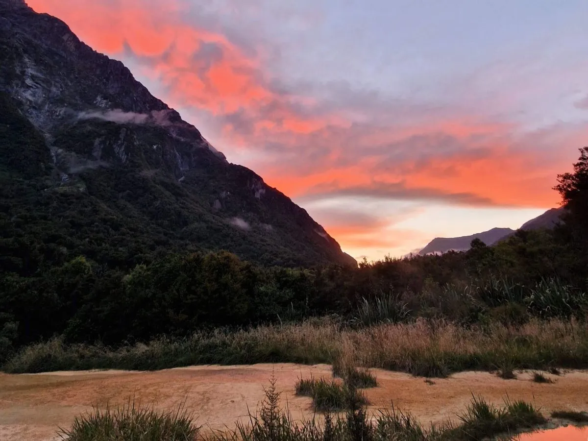 Stunning sunset at the Welcome Flat Hut on the West Coast of New Zealand