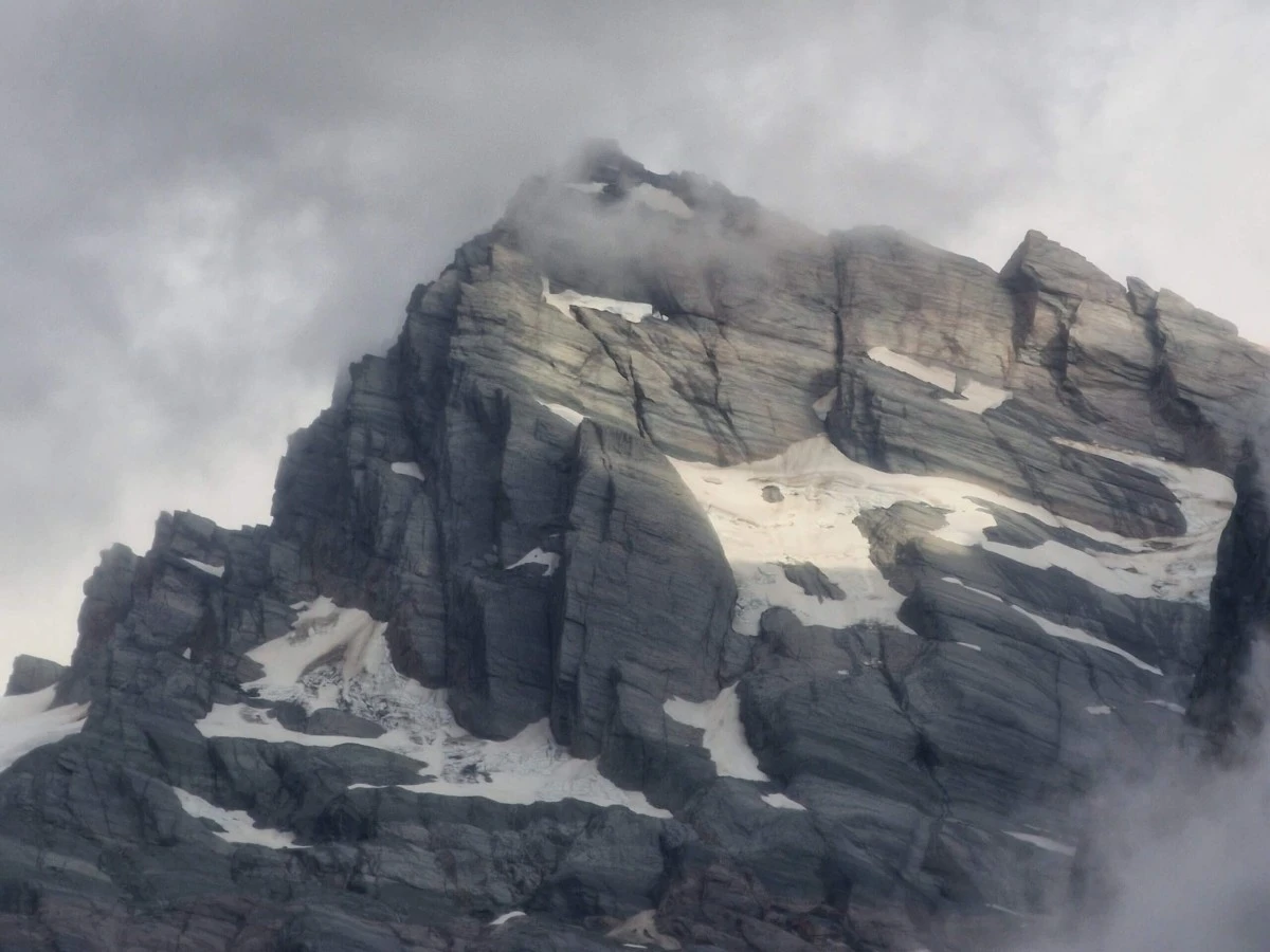 A mountain peak in the Sierra Range taken from the Copland Track to Welcome Flat Hut Trail