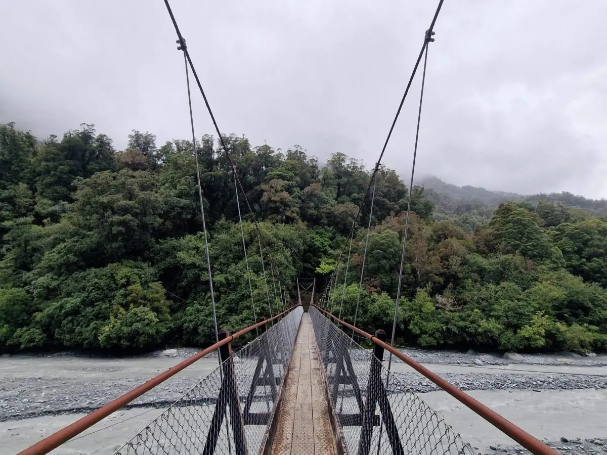 The Douglas Bridge at the trailhead of the Roberts Point Track near Franz Josef Glacier on the West Coast of New Zealand